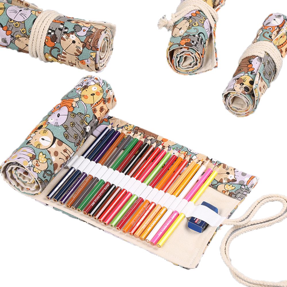 Pen Pouch Roll - กระเป๋าใส่เครื่องเขียนลายการ์ตูนสำหรับเด็กชายและเด็กหญิง กระเป๋าผ้าใบขนาดใหญ่ใส่เครื่องเขียน กระเป๋าใส่ดินสอ กระเป๋าใส่ปากกา