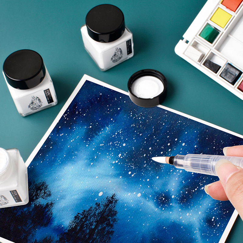 Correction Fluid White - หมึกสีขาวบรรจุขวด30มล. สำหรับงานศิลปะไฮไลต์ไลน์ไลน์สีน้ำรูปดาวตกแต่งรูปการ์ตูนน้ำยาลบคำผิดเปล่า