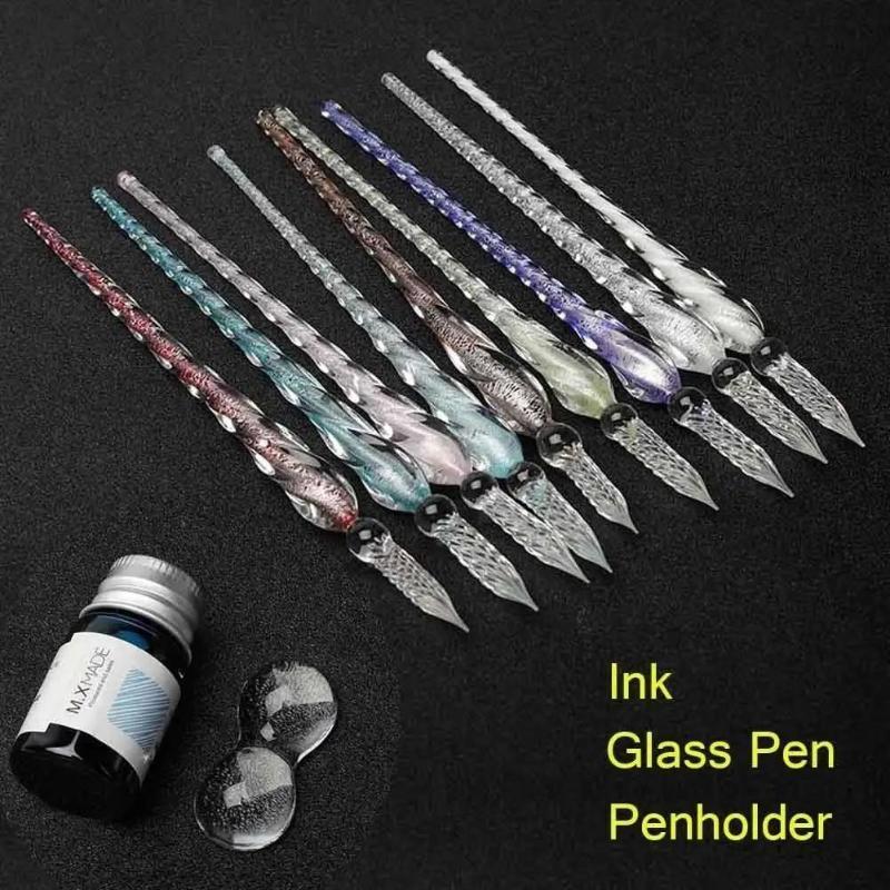 Fountain Pen Ink - ชุดปากกาจุ่มแก้วคริสตัลสีพร้อมกล่องของขวัญ ปากกาหมึกสีผงทอง ปากกาลายเซ็น ของขวัญเครื่องเขียนสร้างสรรค์