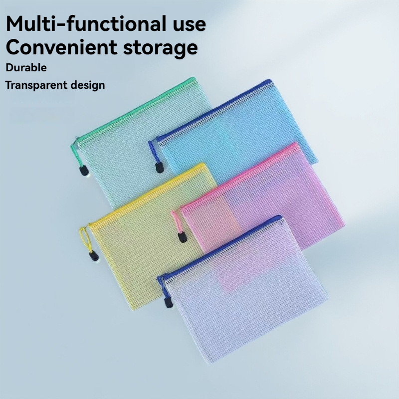 Office Stationery And Supply - 5PCS เครื่องเขียนโฟลเดอร์เก็บแฟ้มตาข่ายซิปกระเป๋า A4/A5/A6 เอกสารกระเป๋าซิปแฟ้มโฟลเดอร์โรงเรียนอุปกรณ์สํานักงาน