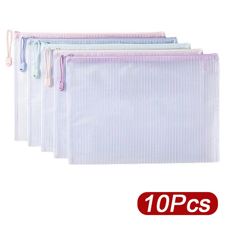 Office Stationery And Supply - 5-30 ชิ้นถุงตาข่ายซิป A4/A5 ถุงซิปพลาสติกจัดระเบียบกระเป๋าเอกสารกันน้ำสำหรับอุปกรณ์สำนักงานเครื่องเขียนโรงเรียน