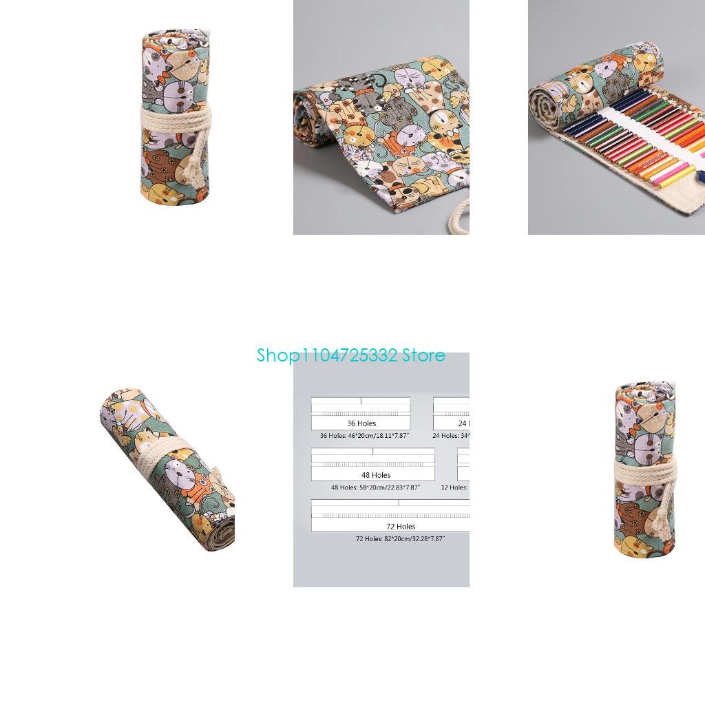 Pen Pouch Roll - P5EA การ์ตูนสำหรับแมว 12/24/36/48/72 ผ้าใบม้วนปากกาผ้าม่านดินสอกระเป๋าสำหรับกรณีแต่งหน้าห่อผู้ถือกระเป๋าเก็บโรงเรียน
