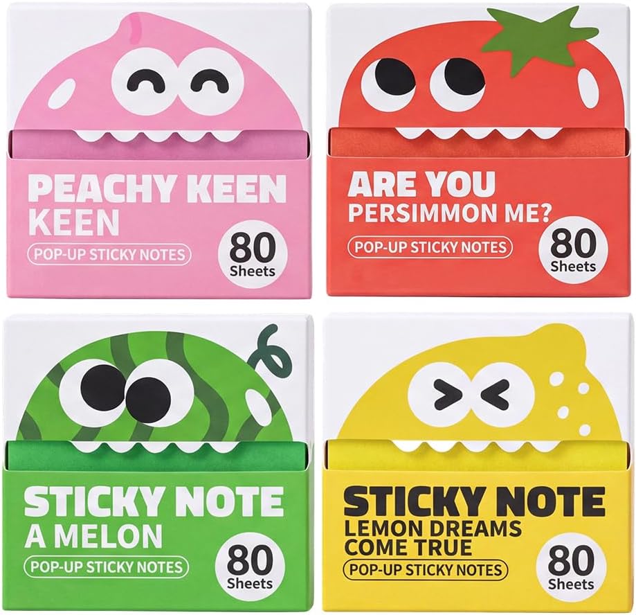 Memo Pad Sticky - กระดาษโน้ตใสแบบดึงออกได้พร้อมกลิตเตอร์ ลายน่ารักผลไม้และมอนสเตอร์ | 2026 รุ่นใหม่, ดีไซน์แบบดึงออก,
